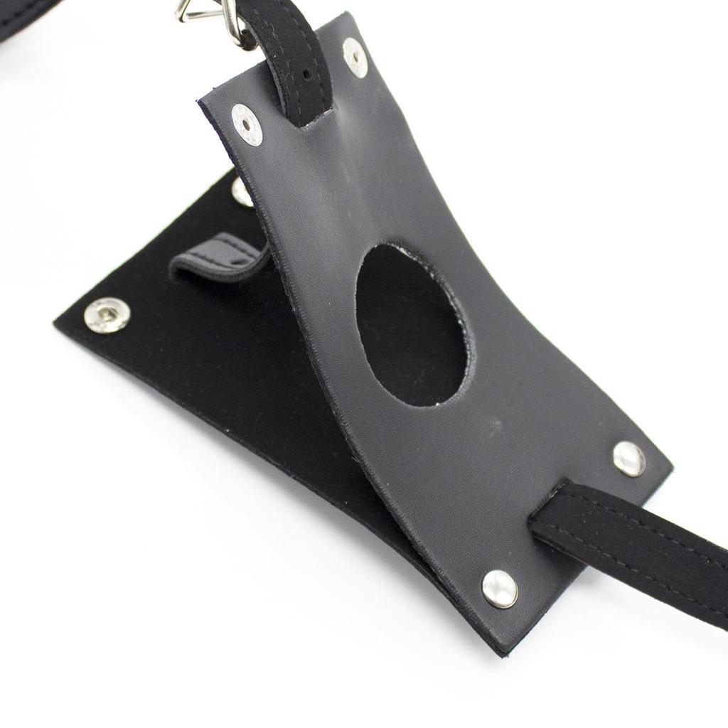 Adult Erotic Leather Restraint Pants with Vibrating Anal Plug for Couples