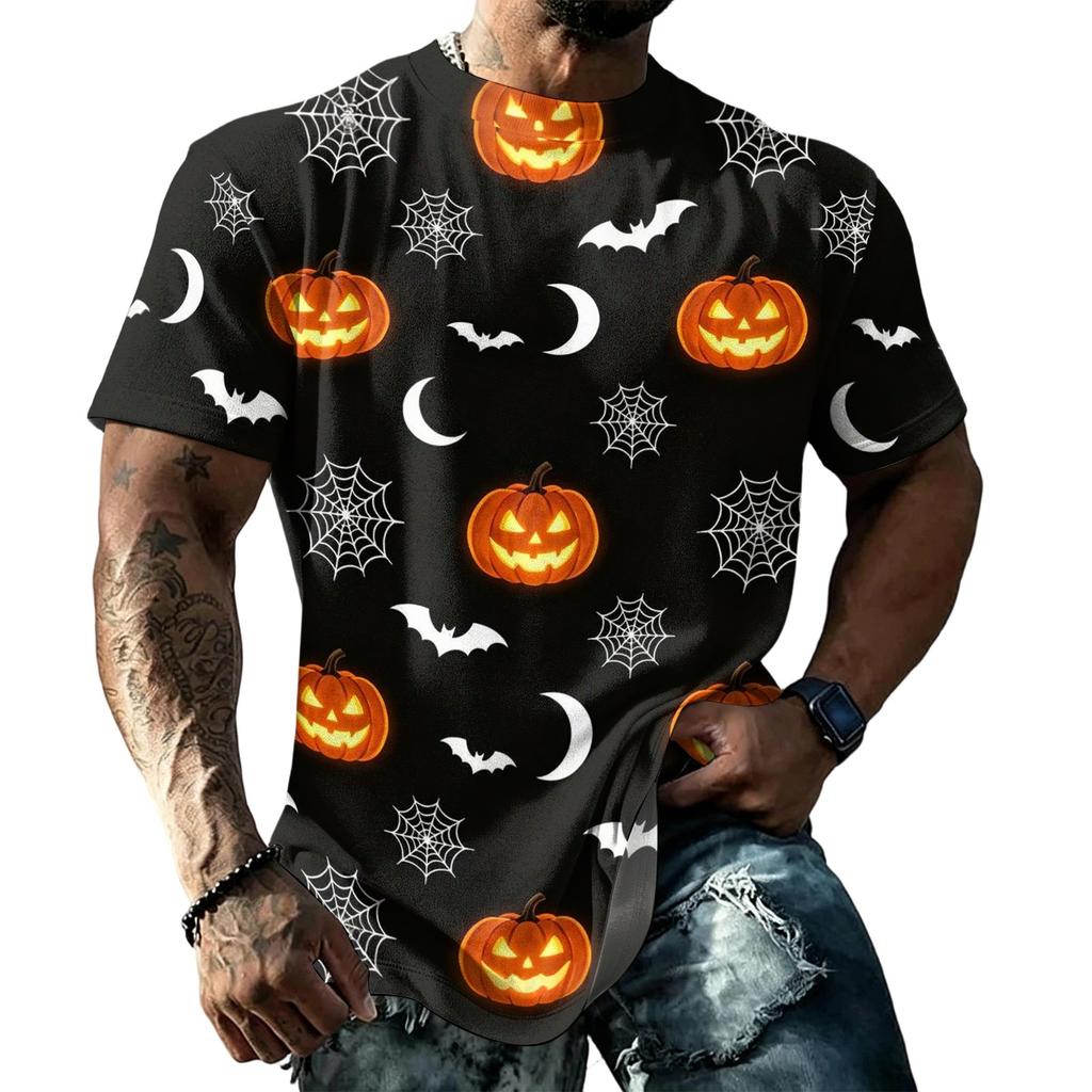 Unisex Loose Fit Casual Short Sleeve Halloween Print Shirt Comfortable Breathable Fabric Lightweight Top for Everyday Wear