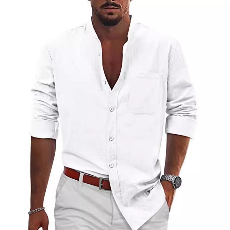 

Мужская модная рубашка, свободная, повседневная, на пуговицах, с длинными рукавами, хлопковая льняная рубашка, пляжная рубашка, повседневная, осенняя рубашка, топ L белый