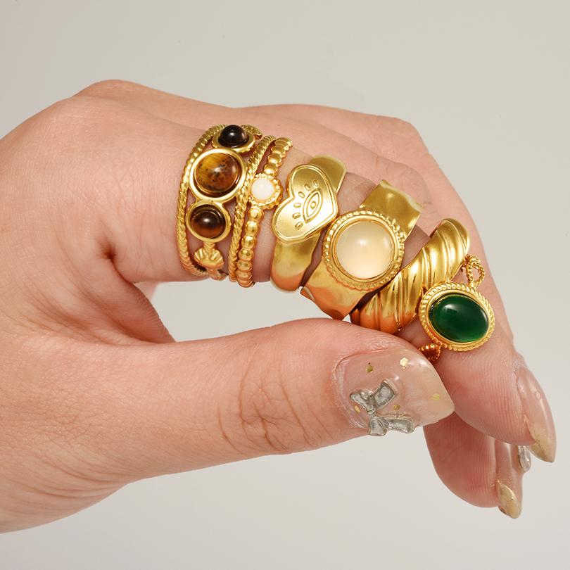 Echtvergoldeter Offener Verstellbarer Ring Echter Stein Edelstahlringe Für Damen Herren Zubehör Geometrischer Schmuck Ringe Geschenk