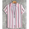 New Summer Men Clothes Short Sleeve Stripe Shirt Tops Men Casual Beach Shirt Tops
