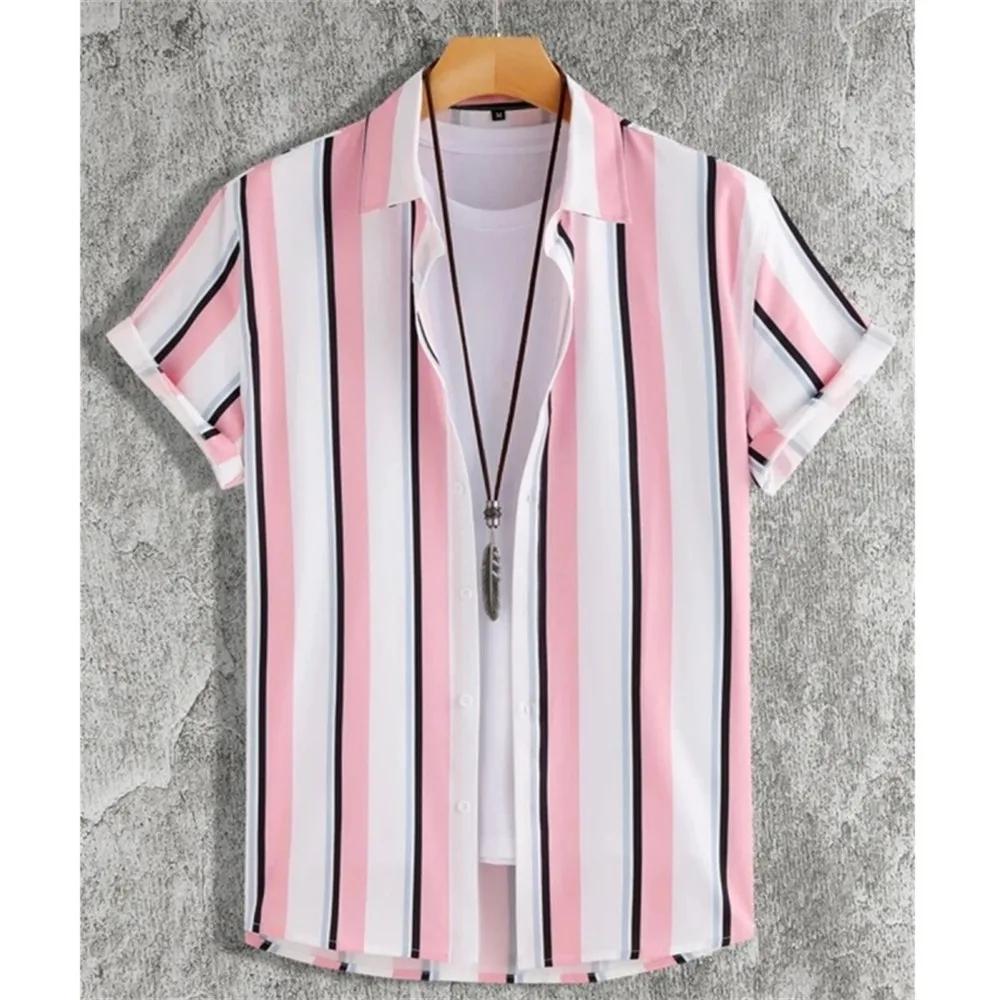 New Summer Men Clothes Short Sleeve Stripe Shirt Tops Men Casual Beach Shirt Tops