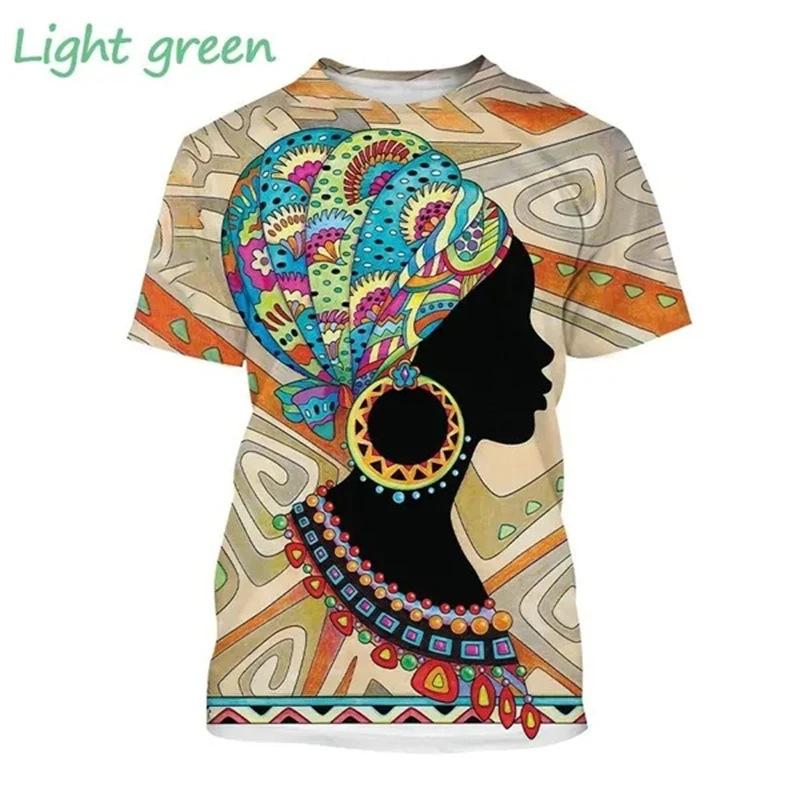 Summer Round Neck African Style Ethnic Woman Graphic 3D Print Top Fashionable Casual Short Sleeved Women's T-shirts