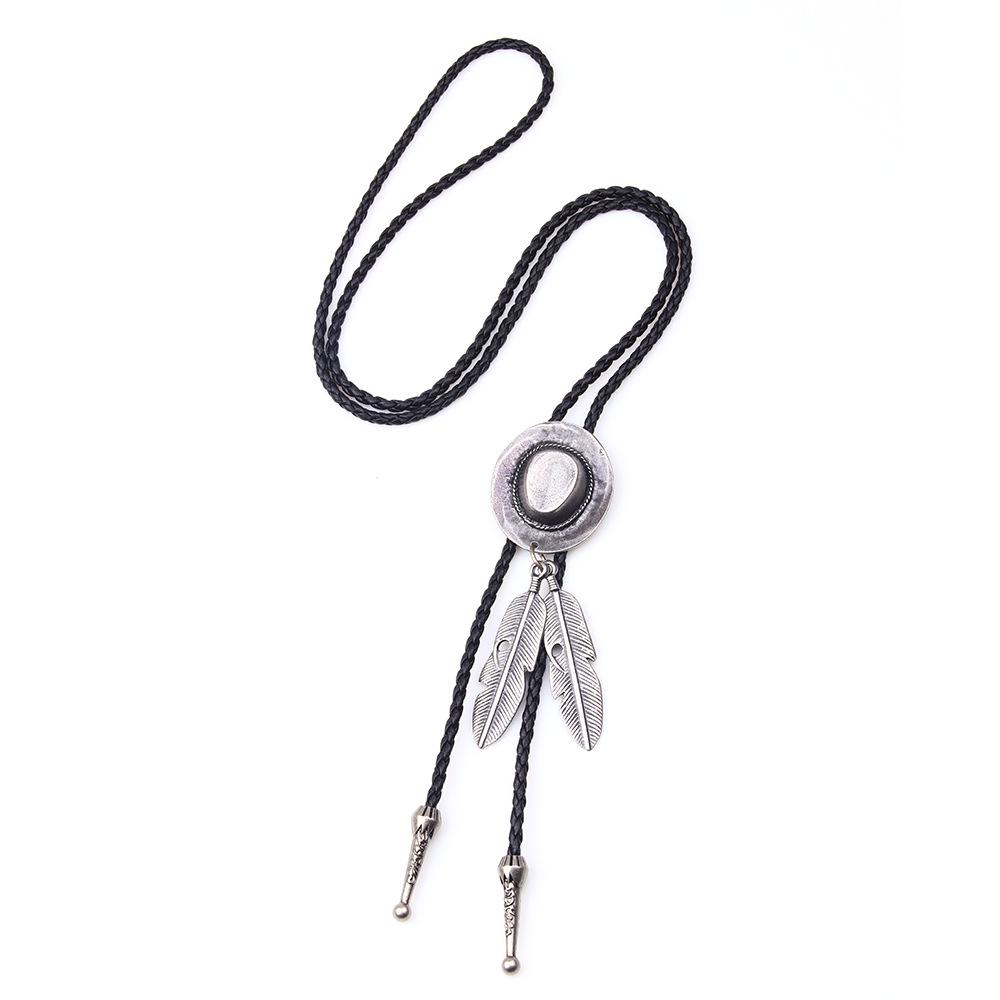 Retro Cowboy Jazz Hat with Feather & Cowhide Bolo Tie