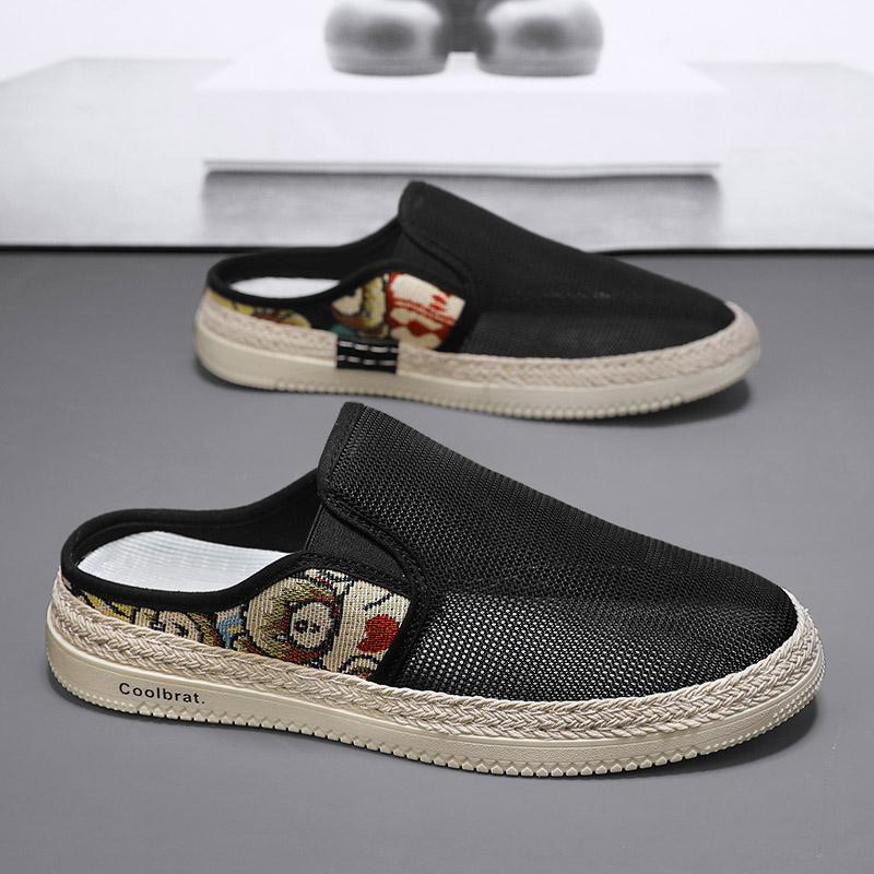 Men Casual Sport Shoes Light Sneakers Outdoor Breathable Mesh Black Running Shoes Athletic Jogging Tennis Shoes Half Slippers