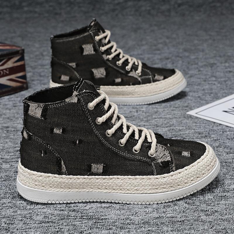 

Мужские кроссовки с высоким верхом Модные джинсовые повседневные кроссовки для мужчин Удобные кроссовки для ходьбы на шнуровке Универсальные ботинки на платформе для мужчин Новые 39 чёрный