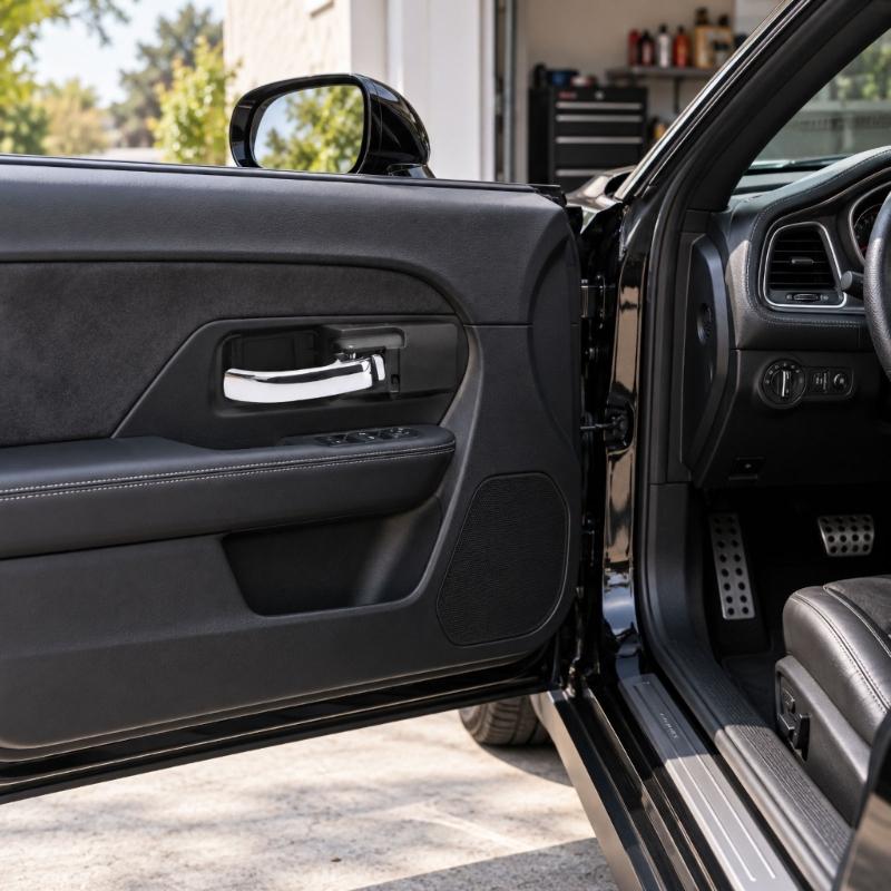 Front Inside Door Handle Assembly with Plastic Construction, Integrated Pull Lever, and Multiple Mounting Openings