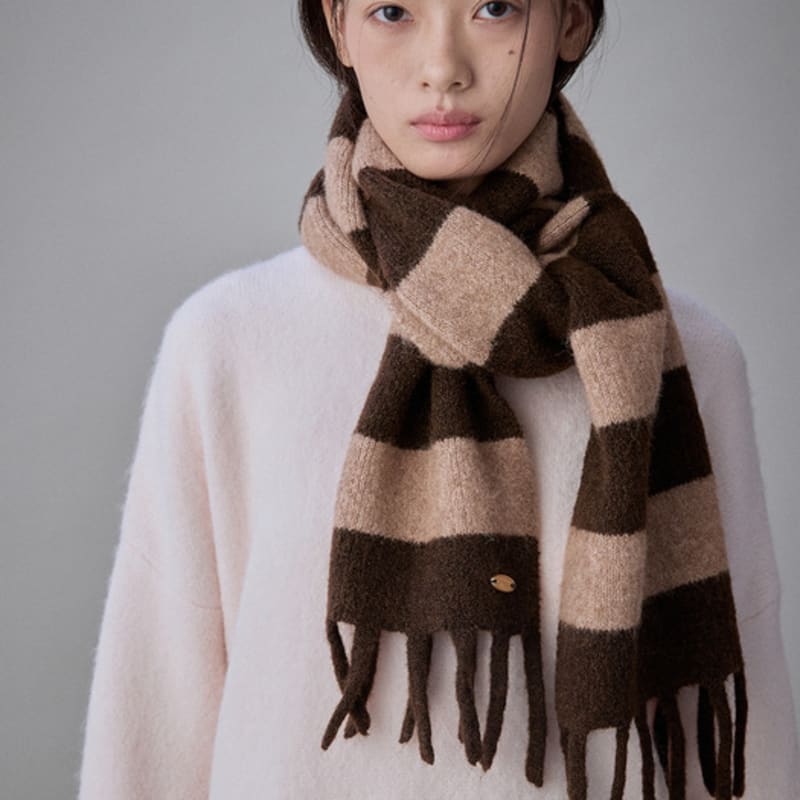 COQUET Heritage Stripe Wool Muffler Cocoa Brown