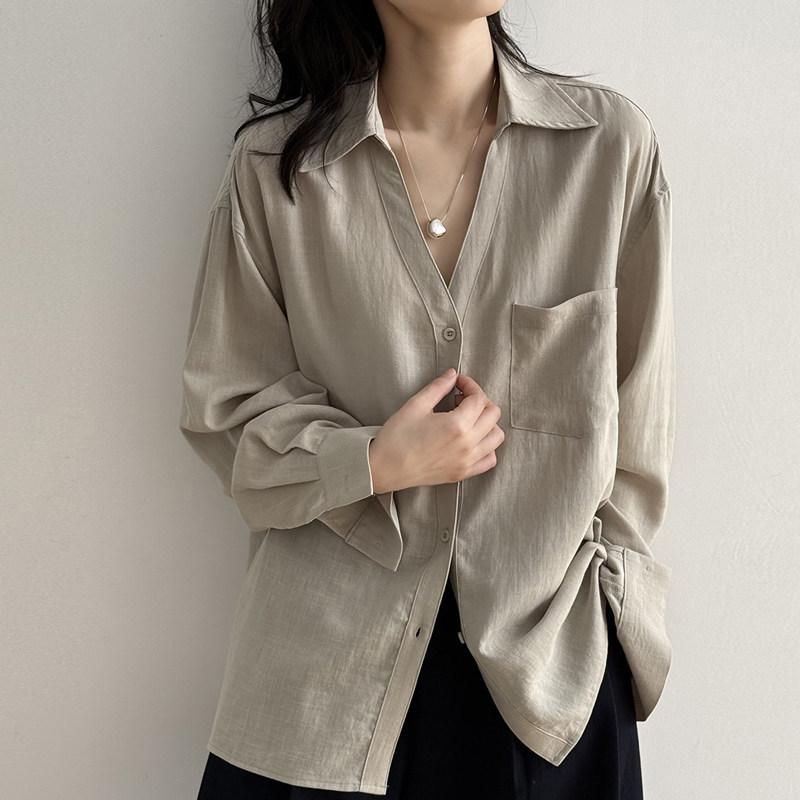 Tencel linen white shirt women's spring, summer and autumn inner French top temperament thin sunscreen cardigan jacket shirt