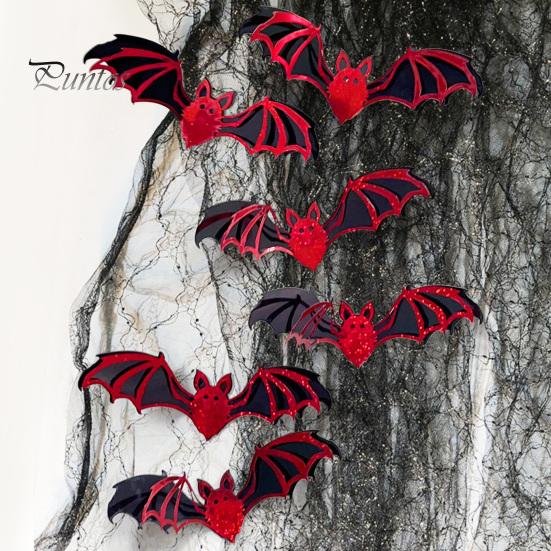 Langlebige Halloween-Fledermaus-Ornamente Wandaufkleber, Selbstklebende Zimmeraufkleber, Doppellagige Gruselige Wohnkultur-Accessoires PVC-Kunst für Mysteriöse