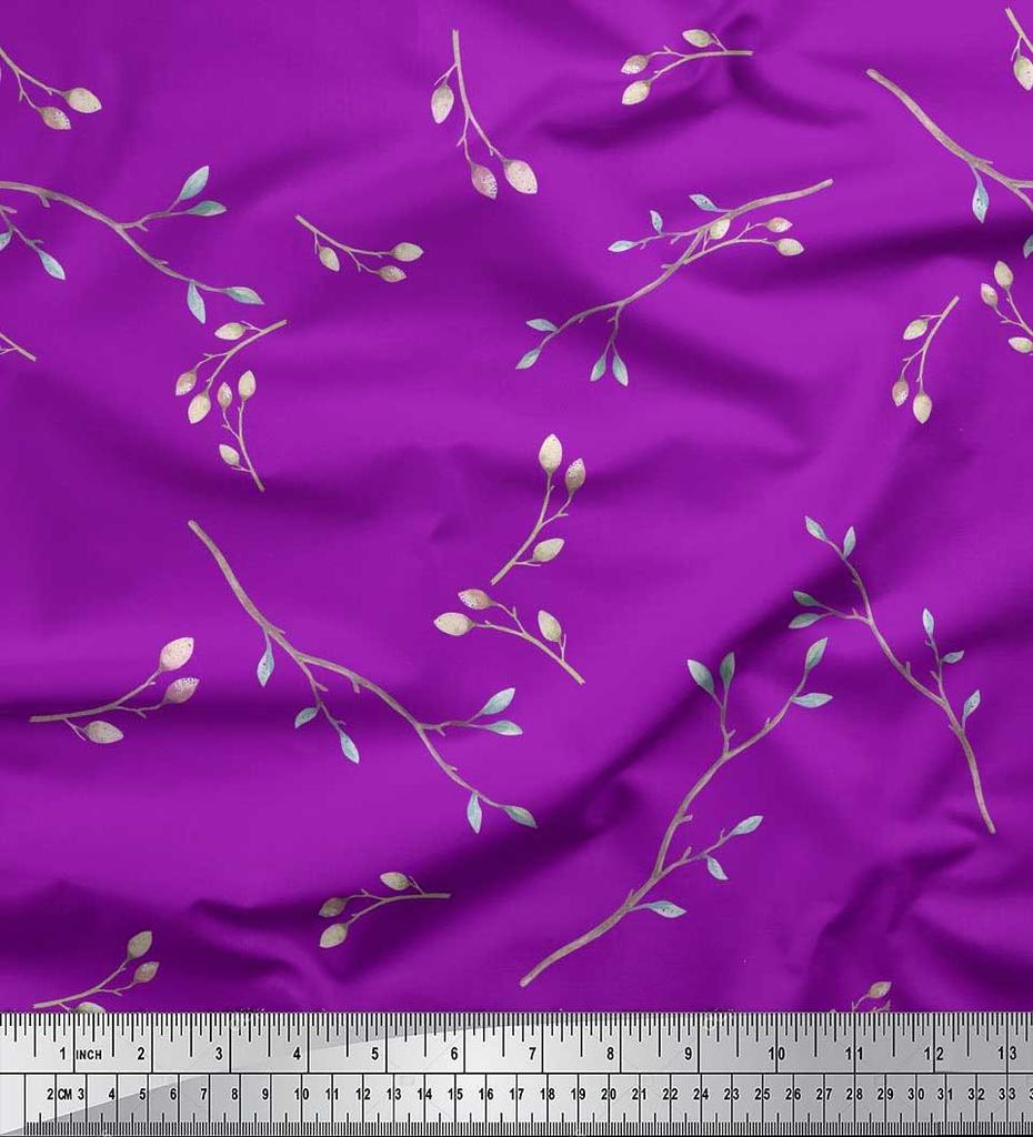 Soimoi Japan Crepe Satin Fabric Leaves & Buds Flower Print Fabric by the metre 42 Inch