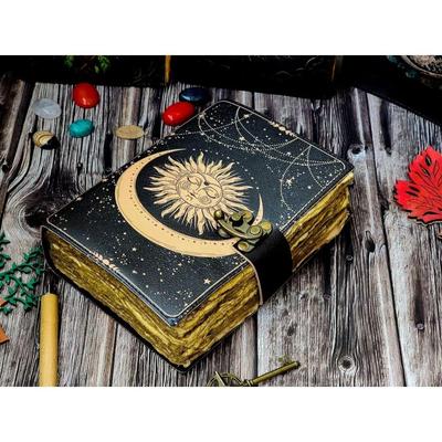 Livro vintage Sun Moon para homens e mulheres 200 papel feito à mão com cadeado para viajar