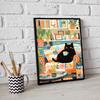 Cute Cat Print Wall Art of Coffee Lovely Black Cat Painting Cat Mom Gift for Cat Parents Birthday Wall Decoration Pictures
