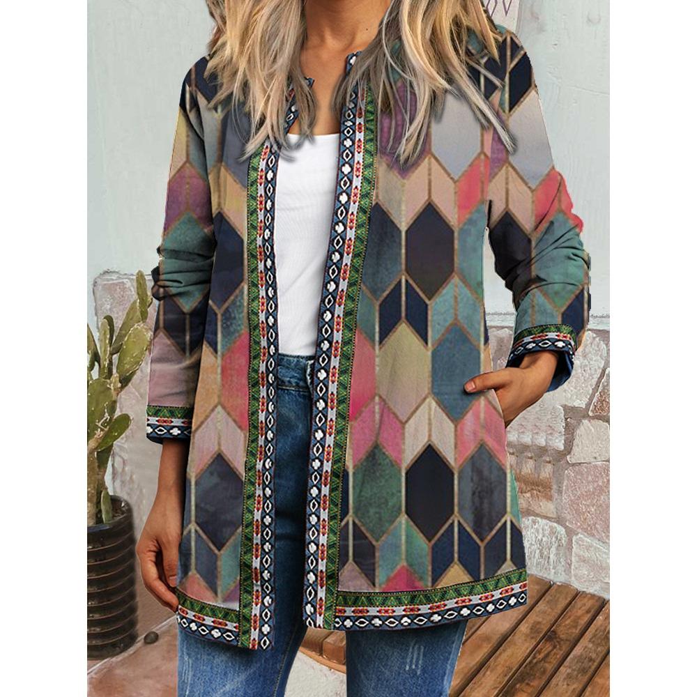 

GMXIA осень зима винтажный этнический стиль принт большой размер куртка кардиган женская одежда XXXXXL