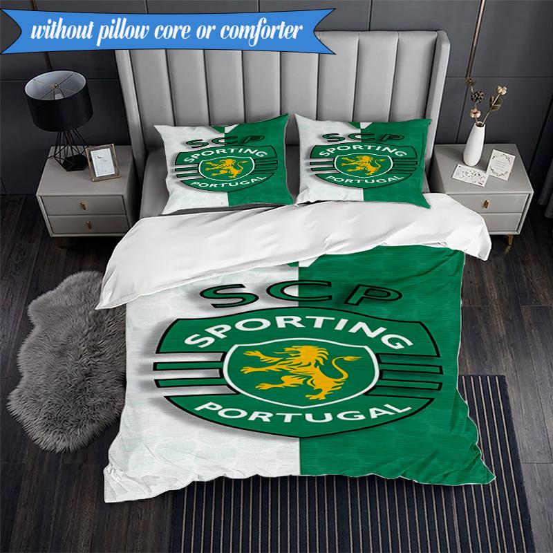 Set Biancheria da Letto 3 Pezzi Emblema Cresta Sporting Cp Stampa 2D (Include 1 Copripiumino + 2 Federe Senza Imbottitura), Decorazione camera da letto, Regalo ventilatore