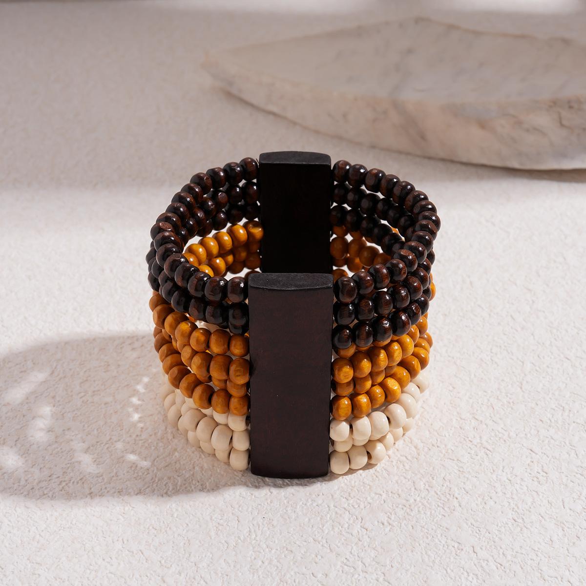 

Деревянный браслет с бусинами, геометрический, круглый, с цветами, ретро-темперамент в стиле Майяра, ощущение высокого качества, ручная работа One Size