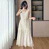 French splicing sleeveless vest dress women's summer high-end temperament seaside vacation waist long dress