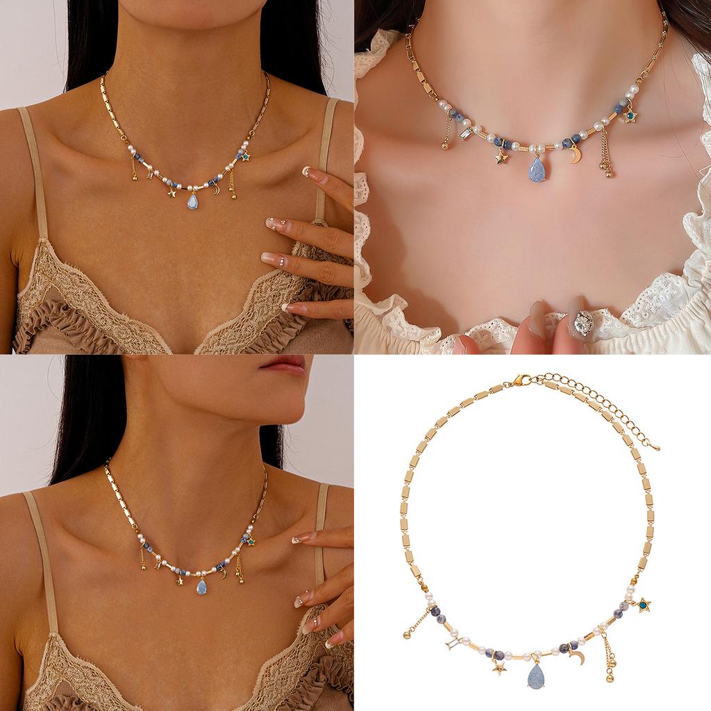 Vintage Inspired Star And Moon Pendant Necklace Adjustable Length Neckchain Fashion Jewelry For Elegant Occasions