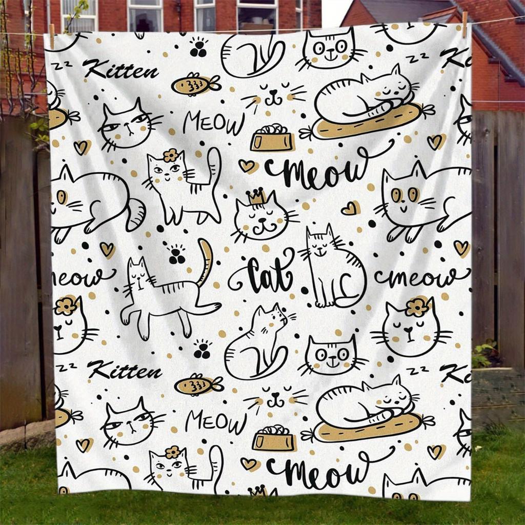 Cute Cat Pattern Blanket - Soft Cozy Throw with Meow Design, Perfect for Home Decor, Unique Gift for Cat Lovers