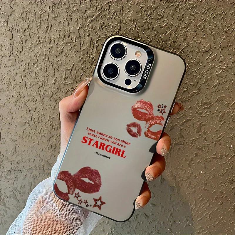 Stargirl Red Lip Design Phone for IPhone 16 11 15 14 13 12 Pro Max Black and Siery Shockproof Case