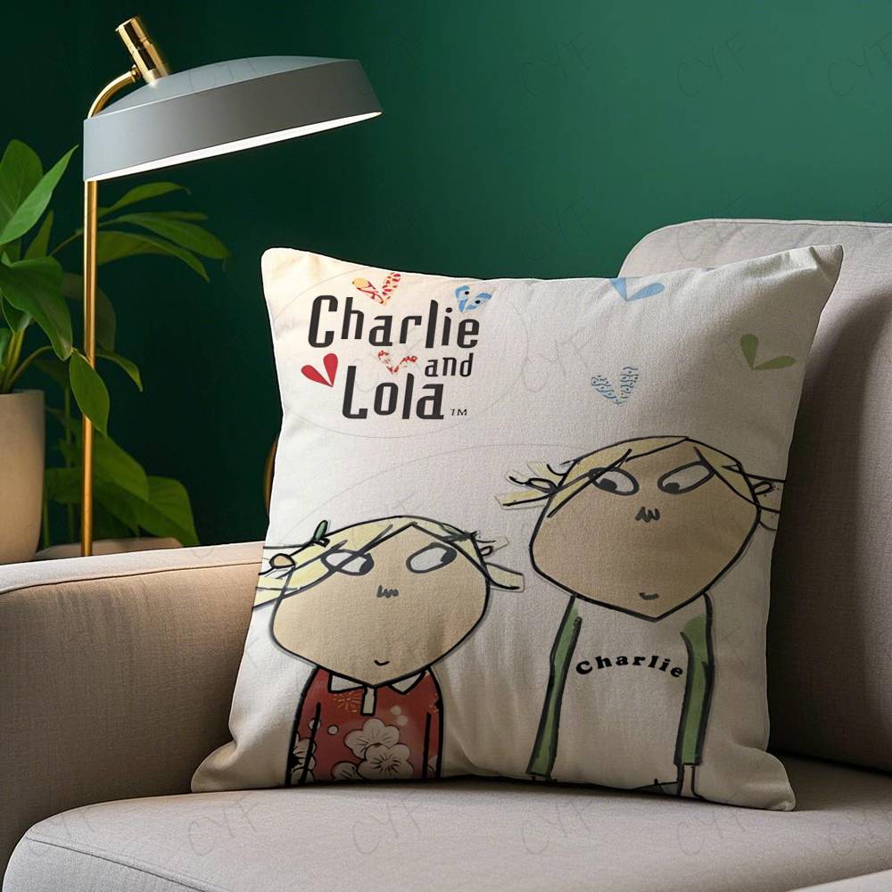 Charlie and Lola Anime Pillow Case Anti-dustmite Pillowcase Invisible Zipper Silky Short Plush Sofa Cushion Cover