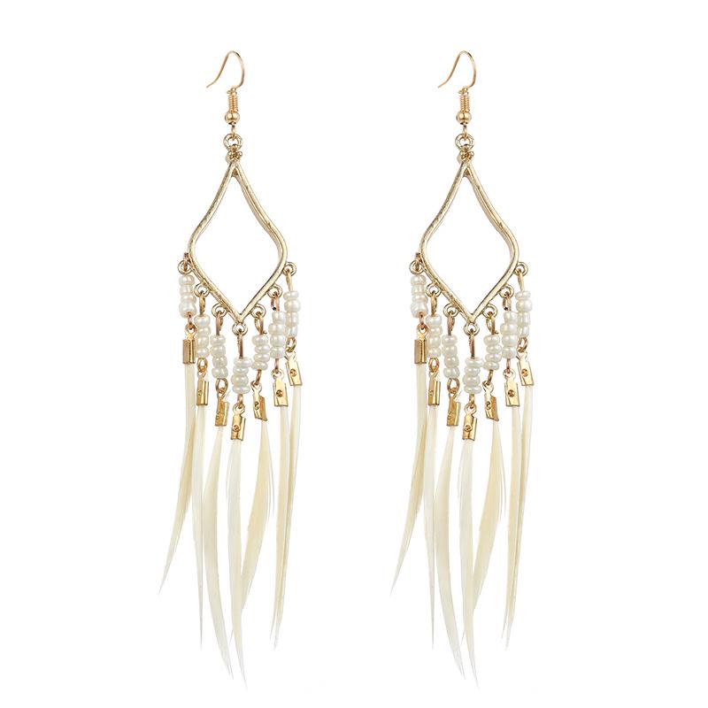 Bohemian Long Tassel Feather Earrings - Trendy Douyin-Inspired Design for Women