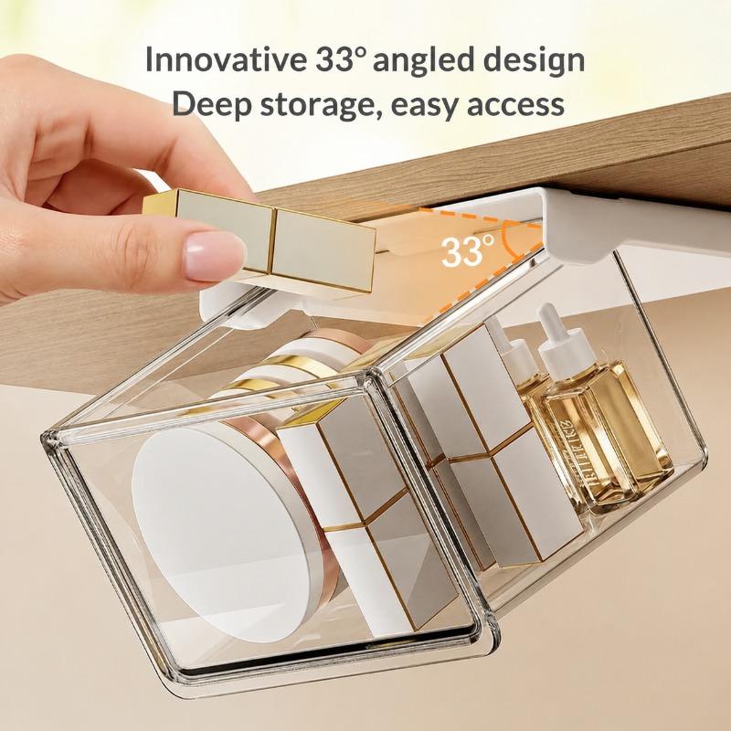 Under Sink Drawer Organizer, Clear ABS+PET Cosmetic Storage Box for Bathroom, Lipstick Cotton Pad Holder, Small Medium Large