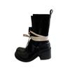 Thick-soled heightening strap explosion 2025 spring and summer new Spice Girls stacking boots thick heel thin round head Martin boots