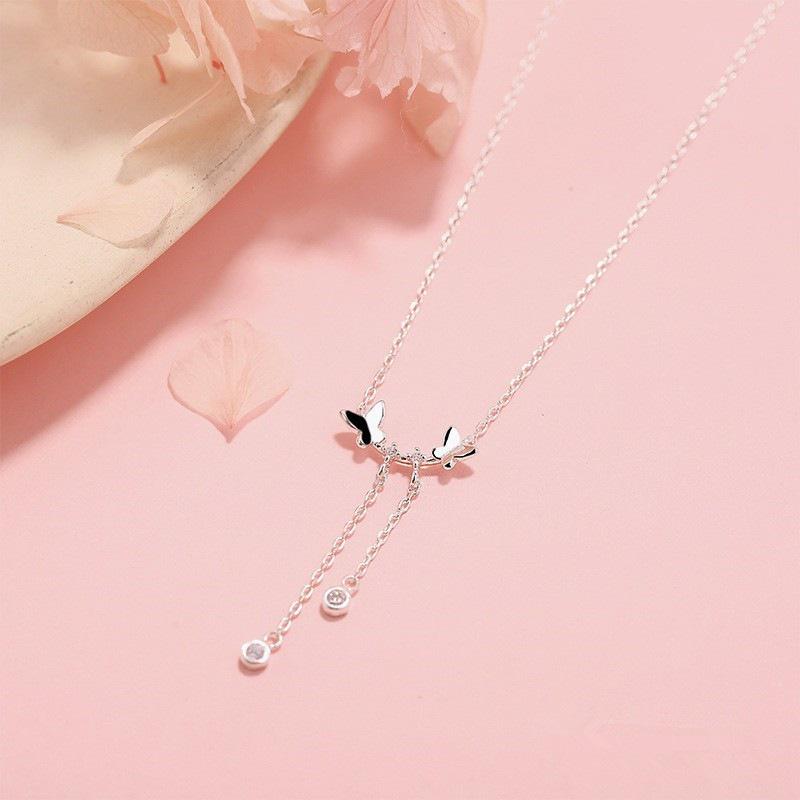 Sterling Silver Butterfly Tassel Necklace - Mori Style Clavicle Chain for Trendy Women and Students