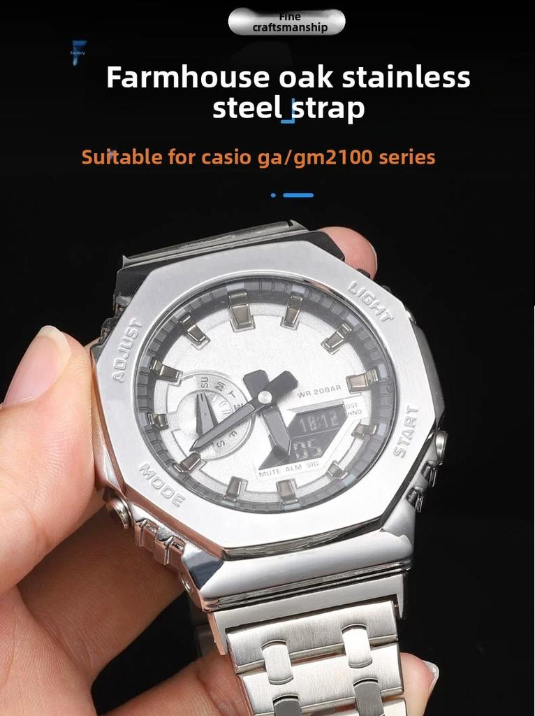 GA2100 Modified Farm Oak For Casio G-shock 5611 Metal Watch Band Ga-2100 GA-2110 Ga-b2100 Stainless Steel Strap Men Accessories