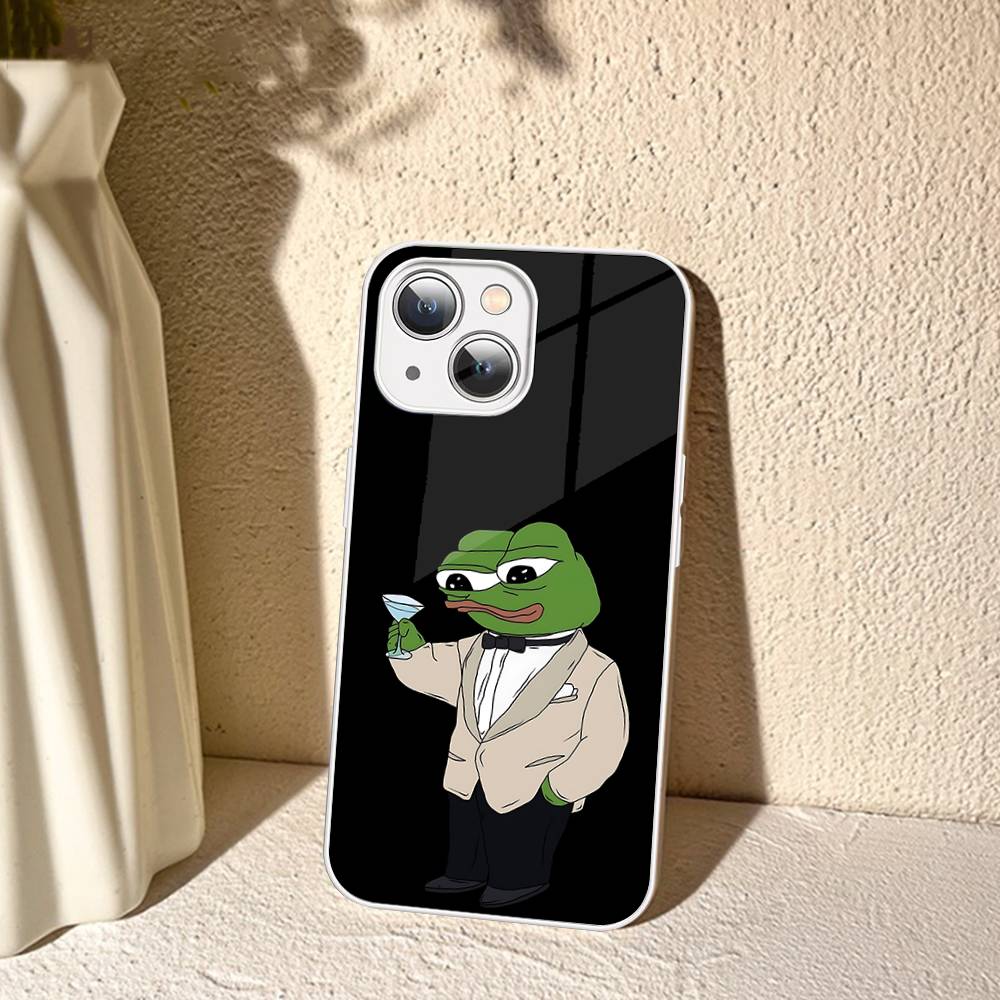 P-Pepes The Frog Face Cartoon Tempered Glass For Iphone 14 13 12 11 Pro Mini XS MAX 14Plus X XS XR Fundas