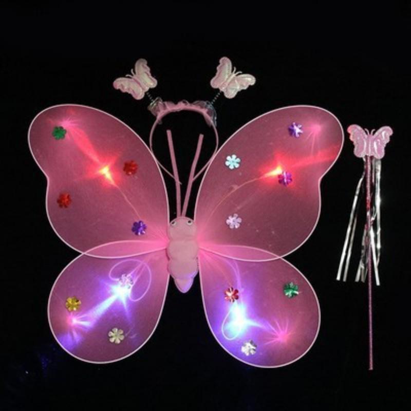 Girls' Luminous Butterfly Wings & Light-Up Fairy Wand Dress-Up Set