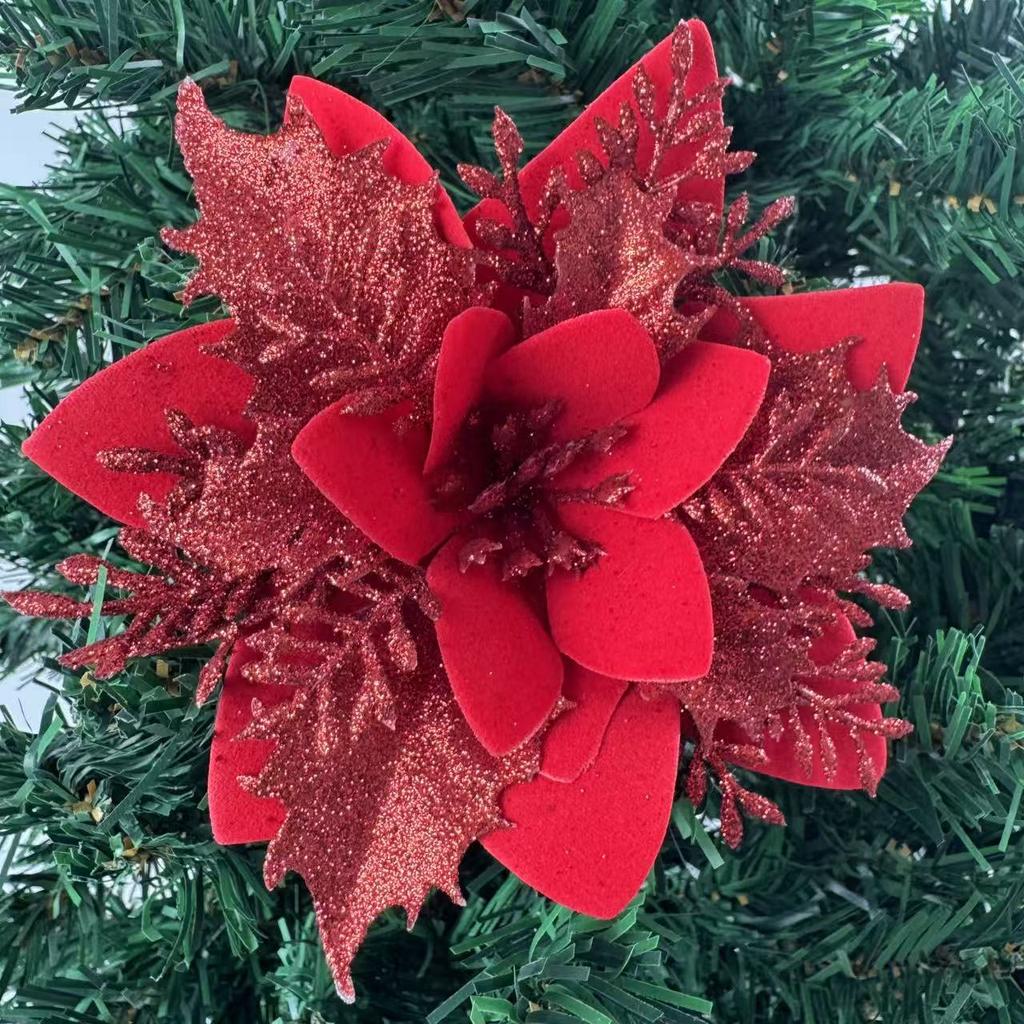 1PC Christmas Golden Glitter 14cm Flower Christmas Tree Decoration Ornaments Color Glitter Home Party Decoration Supplies