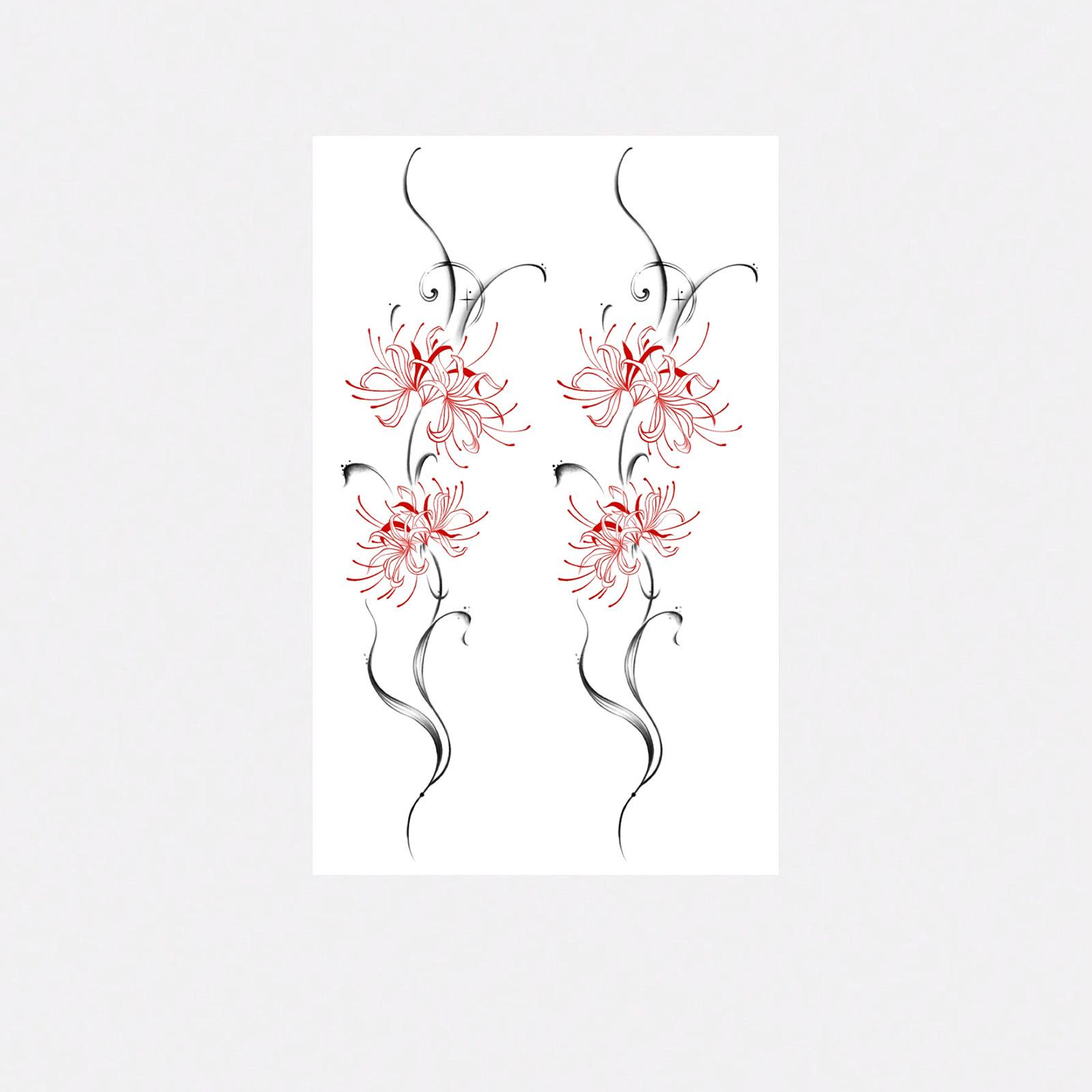 

Red Higan Flower Tattoo Sticker Waterproof And Long-Lasting Women S Back Spine High-End Tattoo Sticker 12*19