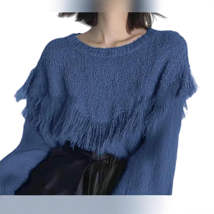Winter Women's Design Niche Absolutely Beautiful Temperament Round Neck Fringe Knitwear