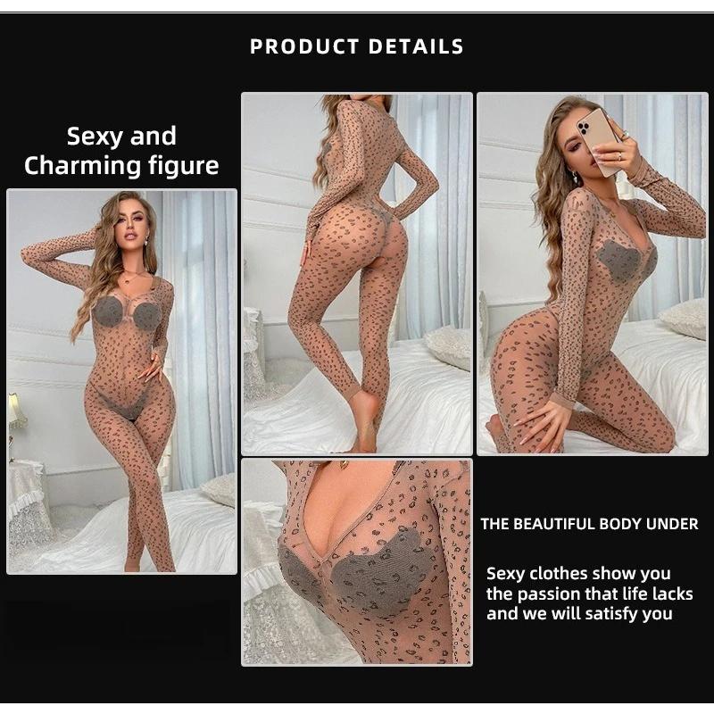 Leopard Skin Color Uniform Sexy Lingerie Sexy Jumpsuit Stockings Passionate Temptation Open Perspective Erotic Jumpsuit