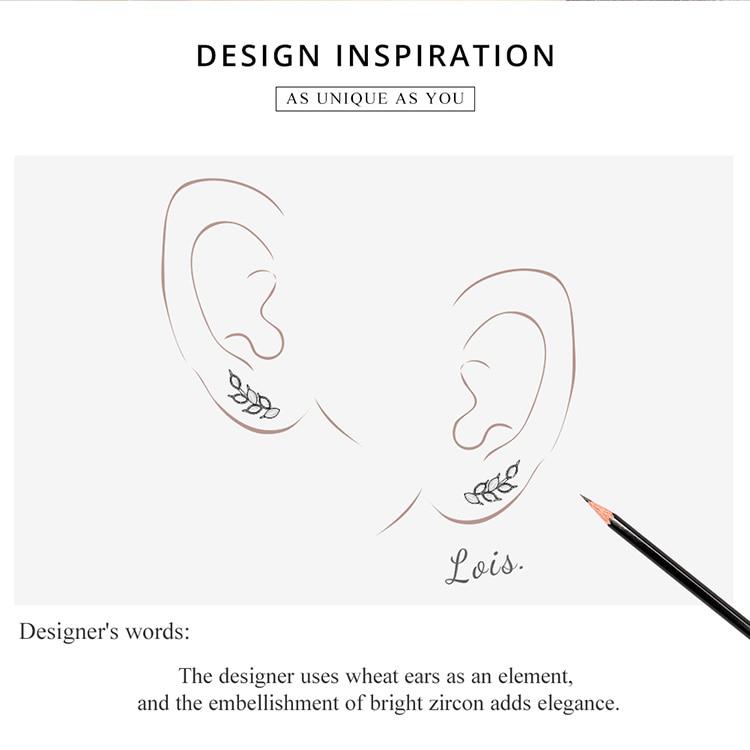 BAMOER Cercei cu urechi de grâu strălucitori, cu știfturi cu geometrie, pentru femei, bijuterii din argint 925 pentru urechi