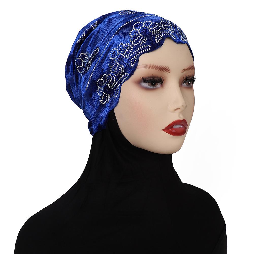 Diamonds Undercap Stretchy Hijab Plain Soft Bonnet Muslim Women Elastic Flannel Inner Hijab Turban Islam Underscarf