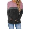 Women's Fashionable Casual Color Blocked Hooded Pocket Loose Long Sleeved Pullover Top