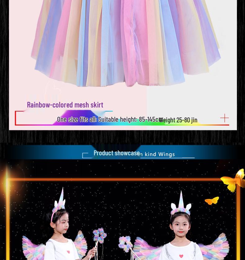 Glowing Elf Fairy Wand with Angel Feather Rainbow Wings - Little Girl's Birthday Gift & Stage Prop