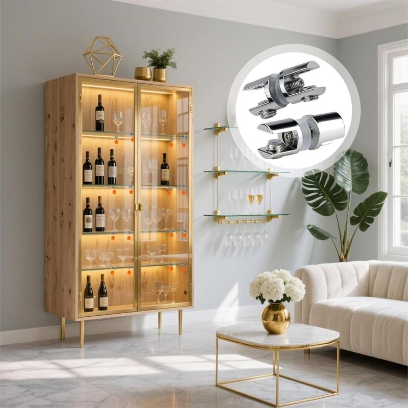 Pack of 5 Double Glass Shelf Brackets for 5 10mm Glass High Load Capacity Suitable for Bathroom & Office Environment