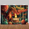 1 Fond d'anniversaire onirique sur le thème des dragons bannière de fête en polyester adaptée pour Noël et les événements de célébration