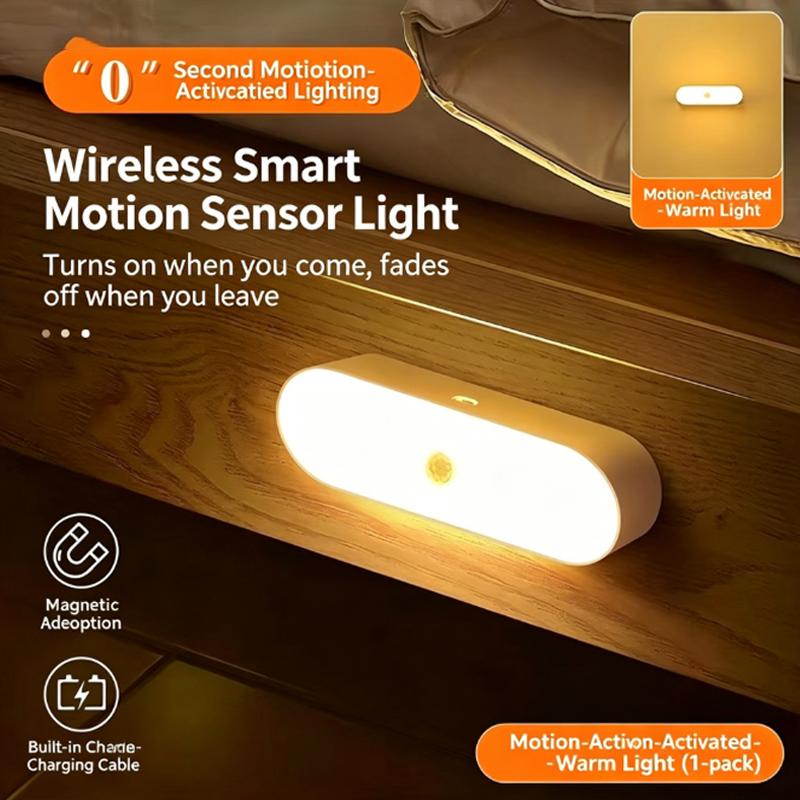 Wireless LED Motion Sensor Night Light with Rechargeable Magnetic Charging Voice Control Home Hallway Wall and Staircase