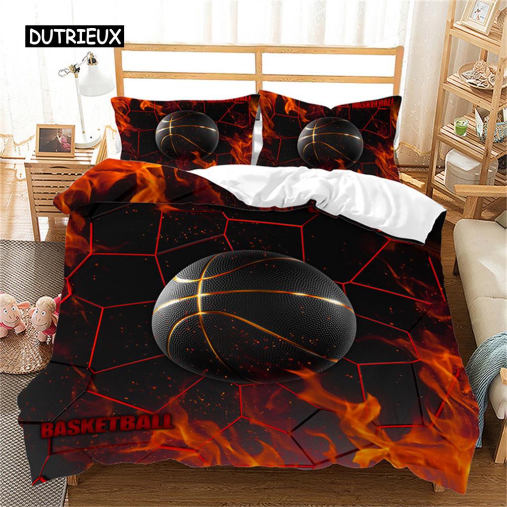 Duvet Cover Basketball Player Queen Bedding Set Microfiber Competitive Sports Game Comforter Cover for Kids Teen Bedroom Decor