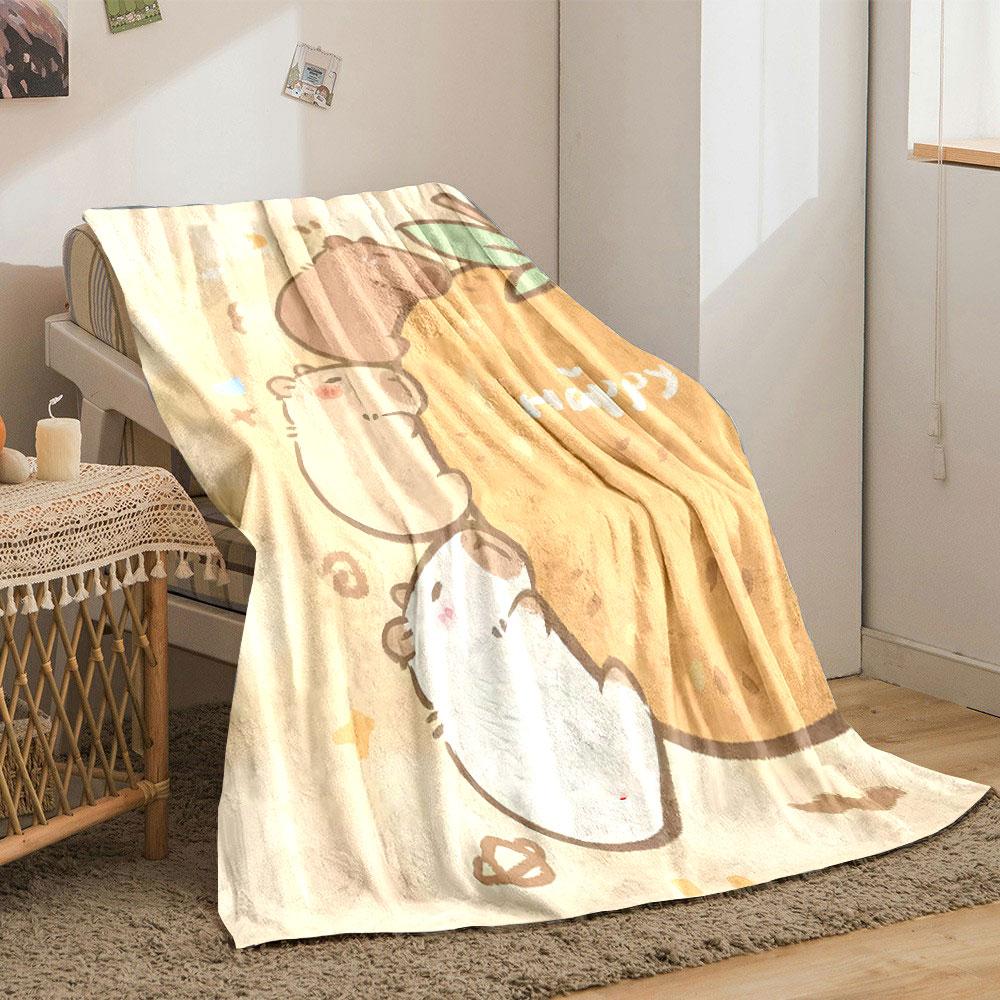 Cute Capybara Orange Print Blanket bedroom Blanket for Livingroom Couch lunch break Soft throw for Friend's festival Gift