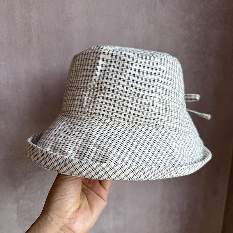 Korean Sweet Cute Blue Check Fisherman Hat For Summer Sun Protection