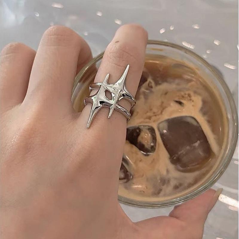 Hollow Awn Star Finger Rings Adjustable Open Rings Bohemian Star Joint Rings Hollow Awn Star Finger Rings for Women Girl