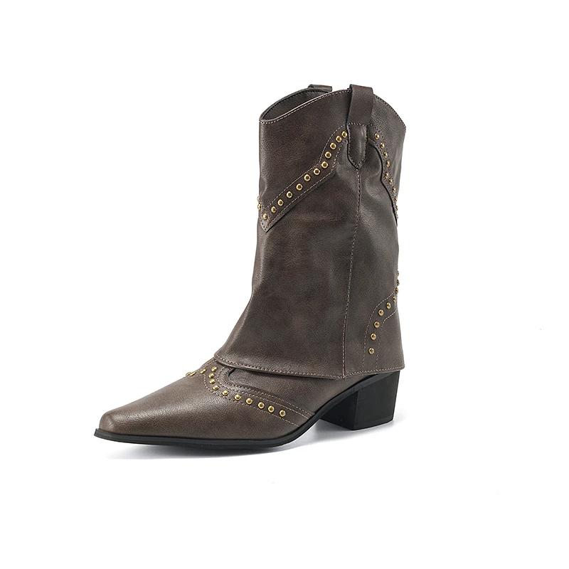 2024Autumn/Winterside Zipper Over Knee Boots High Heel Round Head Abrasive Leather Thick Heel Large Size Zipper Thigh-high Boots