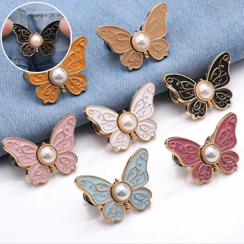 1Pc Butterfly Waist Button Jean Button Pin Reusable Clothing Fitting Tools For No Sewing Required Buttons Pants Decoration