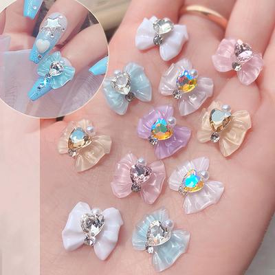5Pcs Sailor Warrior Moon Nail Charm 3D Shiny Girls Bowknot Diamond Gem Nail Rhinestones Sailor Moon Design Nail Parts